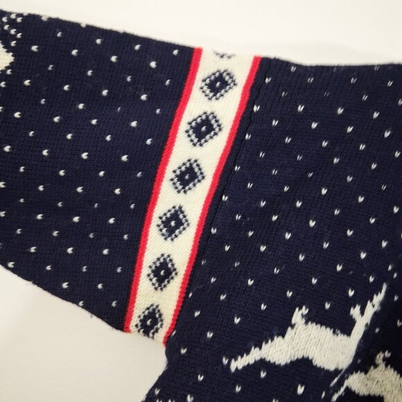 Not Ugly Christmas Sweater DEAN'S OF SCOTLAND Wool Mock Turtleneck Navy Large - Picture 7 of 9